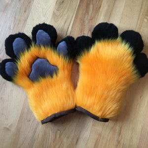 Orange/black fursuit handpaws || fully lined || Premade paws || READ DESCRIPTION