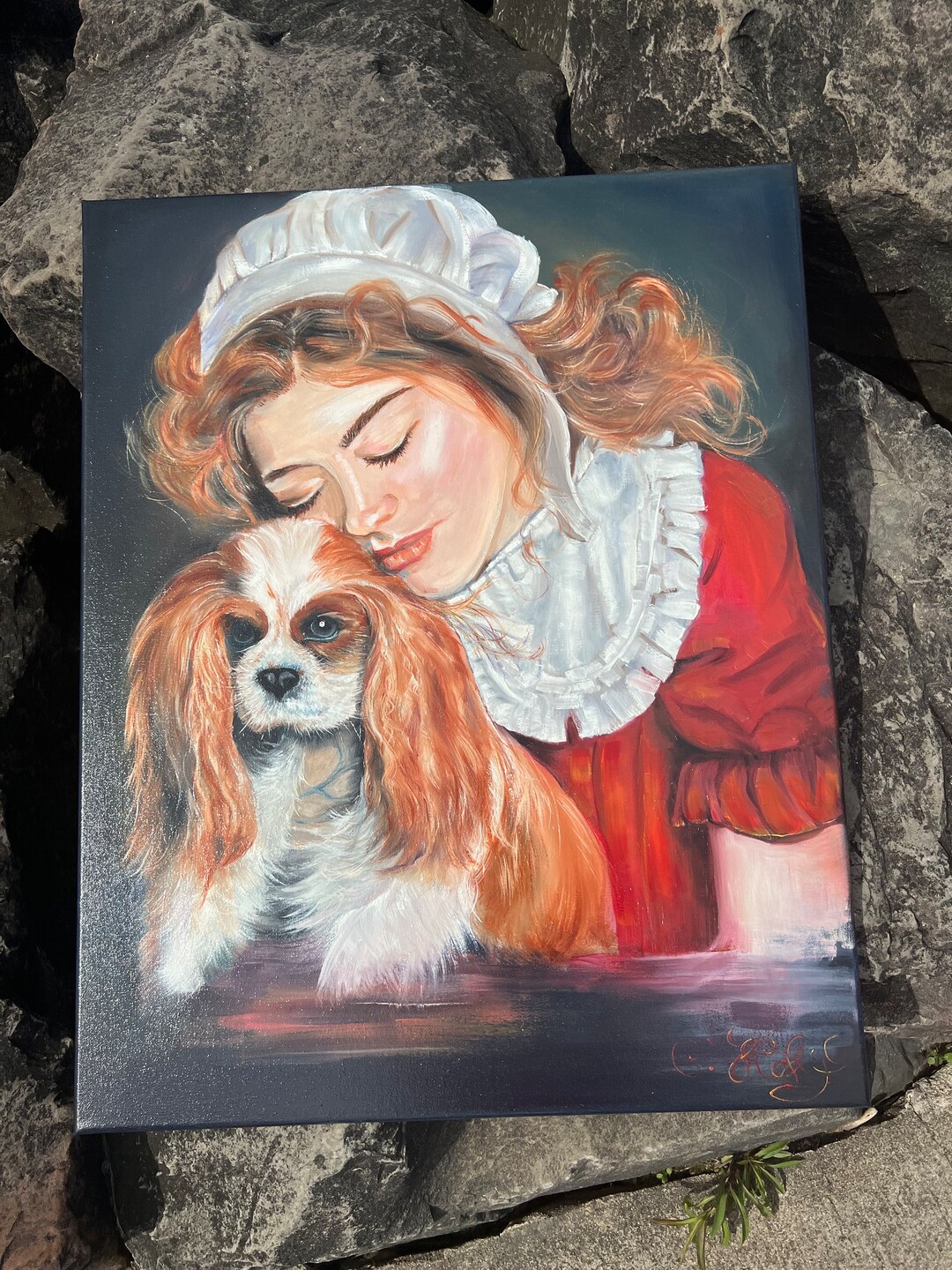 Woman With a Dog Oil Painting on Canvas Wall Artwork by "s.kor" - Etsy