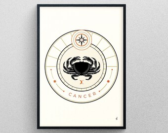 CÁNCER Signo de la estrella Impresión de descarga instantánea, Arte del zodiaco imprimible, Arte del cartel del cáncer, Cartel de astrología, DESCARGA DIGITAL, Arte de la pared del cáncer del zodiaco