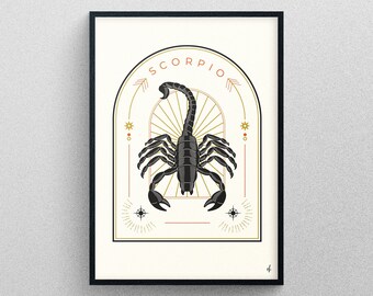 Impresión de arte de Escorpio Zodiaco imprimible, regalos del zodiaco de Escorpio, regalo del horóscopo, signo del zodiaco, impresión del zodiaco de Escorpio, arte de pared de astrología de Escorpio, arte