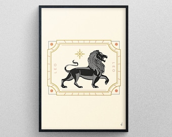 LEO Star Sign Impresión de descarga instantánea, Arte del zodíaco imprimible, Arte de la pared de astrología, Cartel del zodíaco Leo, DESCARGA DIGITAL, Horóscopo Leo Impresión de arte