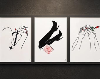 Set of 3 prints ,Sexy Legs Drawing, Minimalist Line Art, Bedroom Wall Art, Gallery Wall Set of 3 Prints, Sexy Bedroom Art