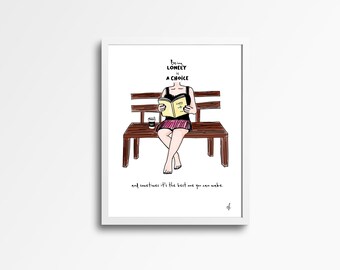 Being Lonely,Bookish Print, Bookish Gifts, Book Wall Art , Botanical Wall Art, Book Lover Gift, Line Art Print, Minimalist Wall Art
