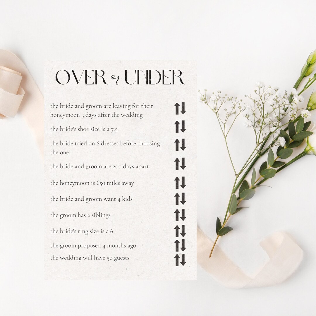 Over or Under Bridal Shower Game - Etsy