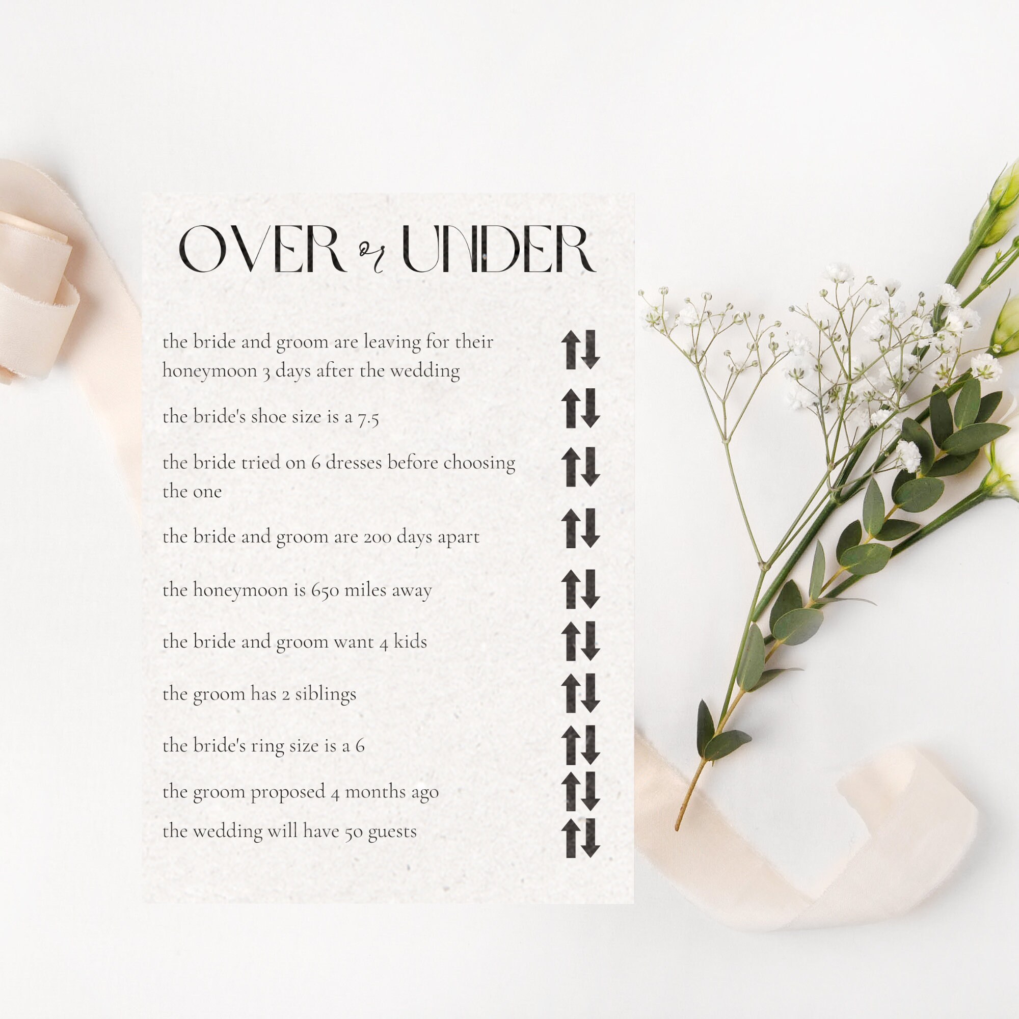 Over or Under Bridal Shower Game - Etsy
