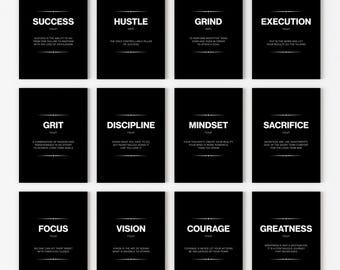 Office Motivational Wall Art Set of 12 | Home Office Decor | Office Definition Prints | Inspirational Success Poster | Entrepreneur Gift