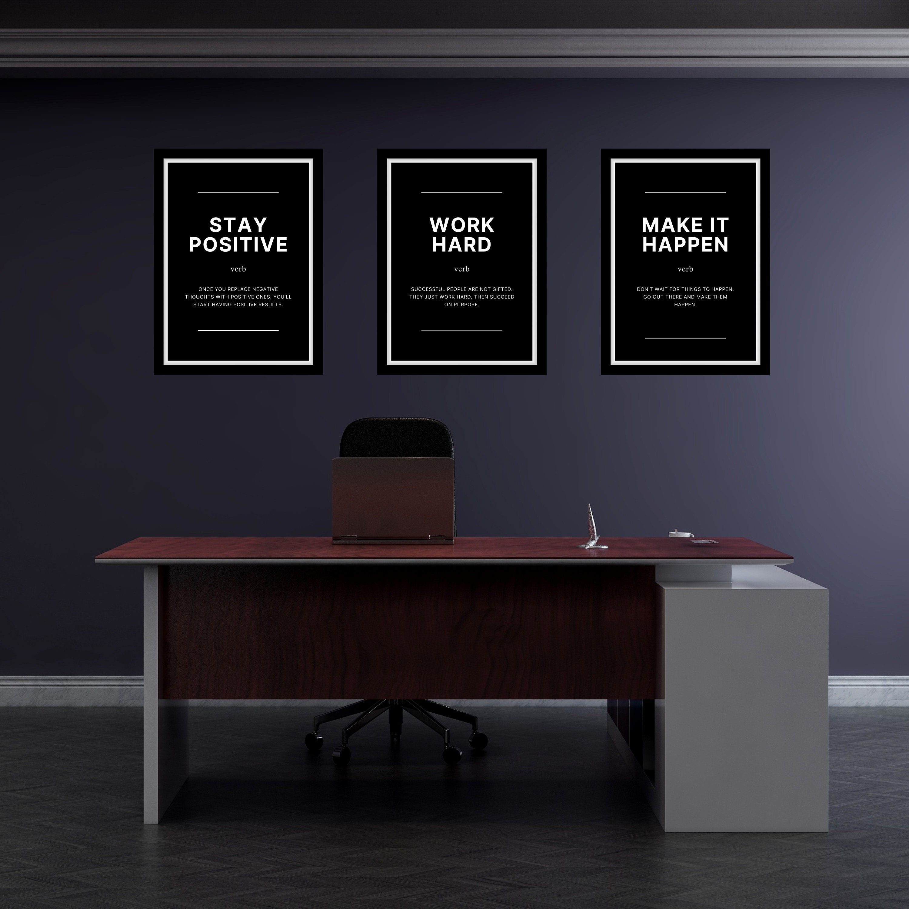 Stay Positive Work Hard Make It Happen Set of 3 Prints Home Office ...