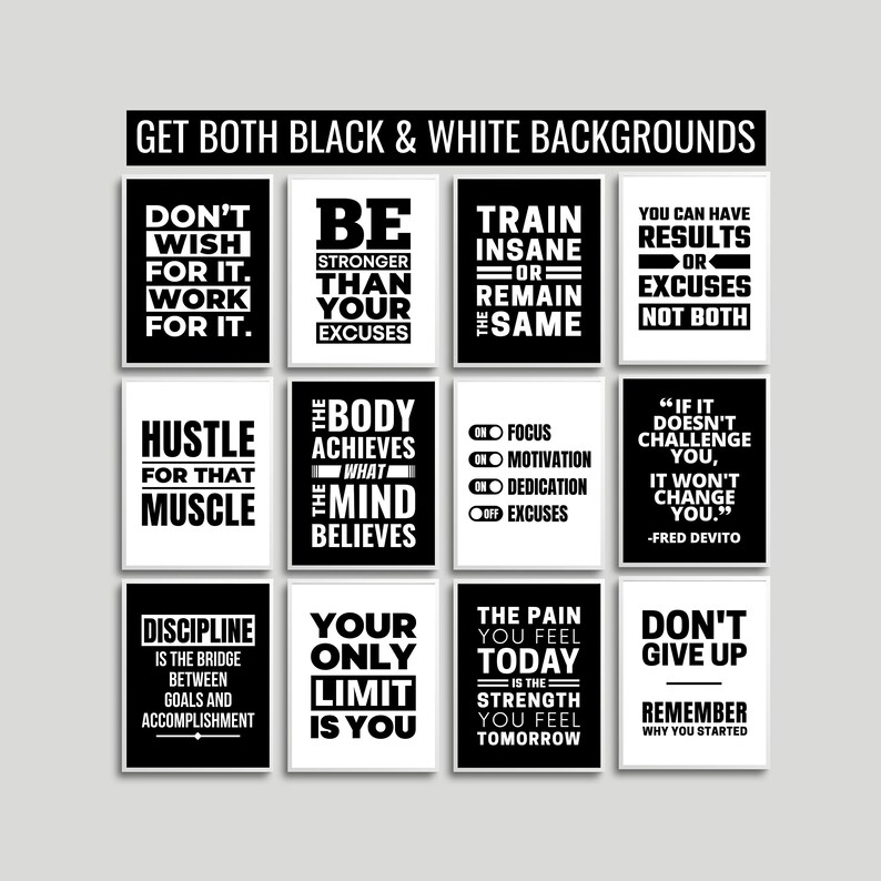 Gym Wall Art Set of 12 Prints Home Gym Wall Decor Gym Etsy