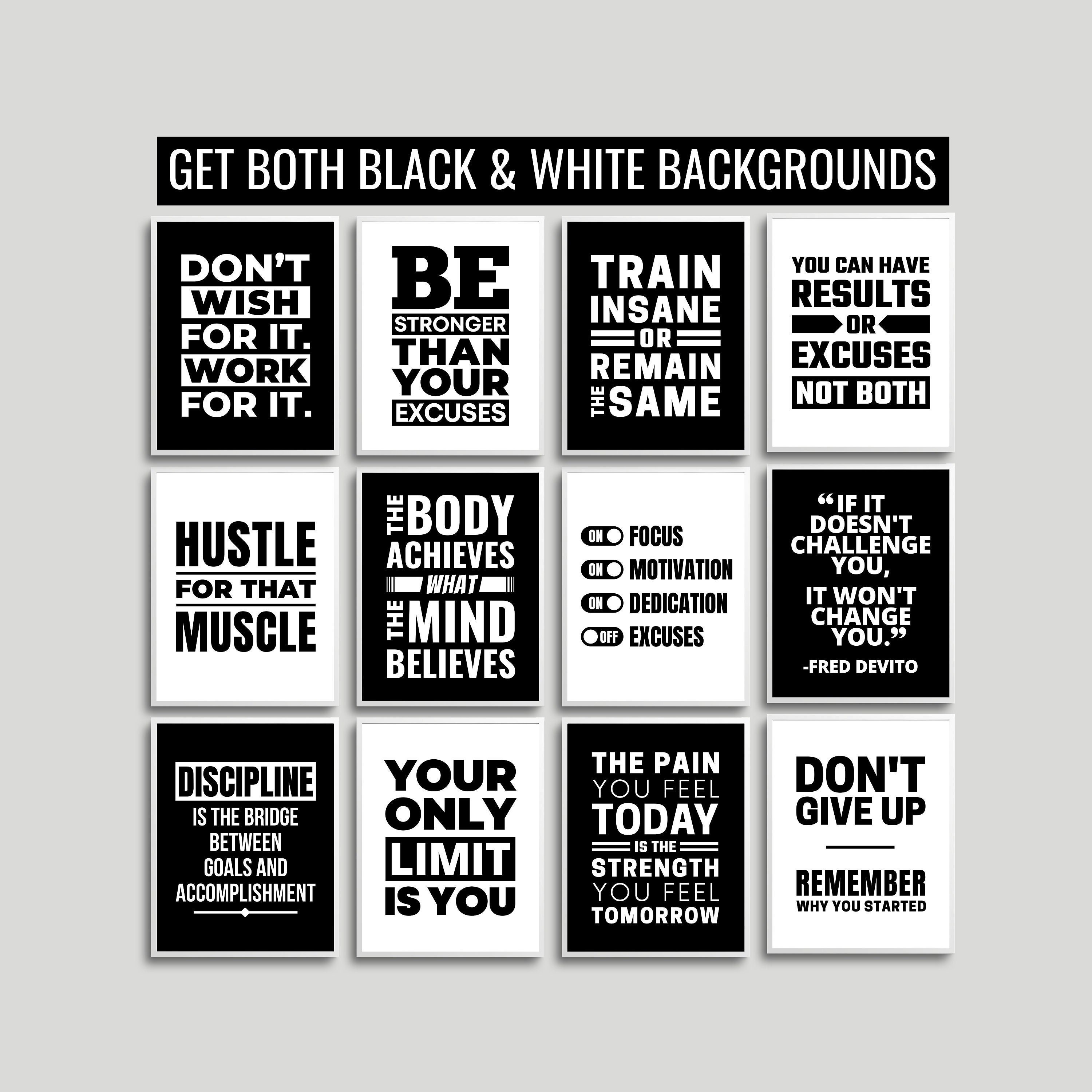 Gym Wall Art Set of 12 Prints Home Gym Wall Decor Gym Etsy