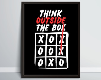 Impresión Think Outside The Box / Decoración de oficina en casa / Arte de pared motivacional para oficina / Póster con cita inspiradora / Decoración positiva para el aula