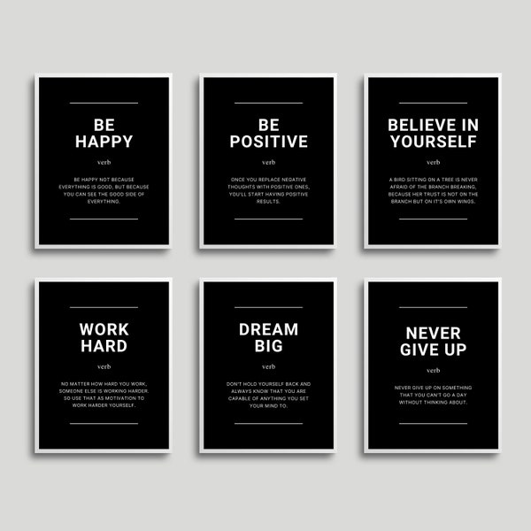 Office Wall Art Set | Home Office Wall Decor | Motivational Quotes | Office Motivational Poster | Work Hard Dream Big Never Give Up