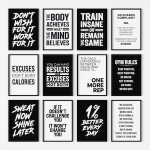 Gym Wall Art Set of 12 Prints | Home Gym Wall Decor | Gym Motivational Poster | Home Gym Sign | Workout Room Decor | Printable Wall Art