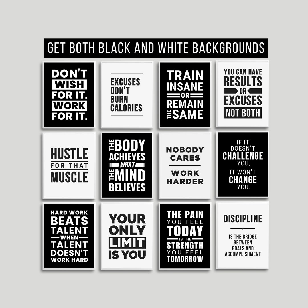 Gym Wall Art Set of 12 Prints Home Gym Wall Decor Gym Motivational