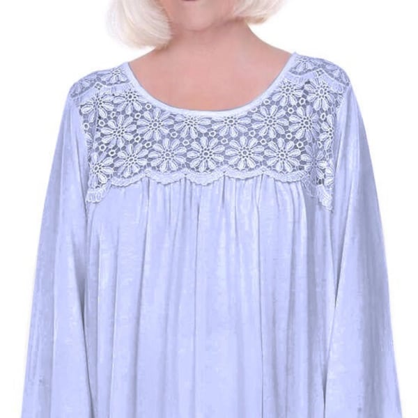 Home Care Line Open Back nightgown for Women with Lace Womens Cotton Hospital Gown-Long Sleeve-Assisted Dressing-Nursing Home-Blue