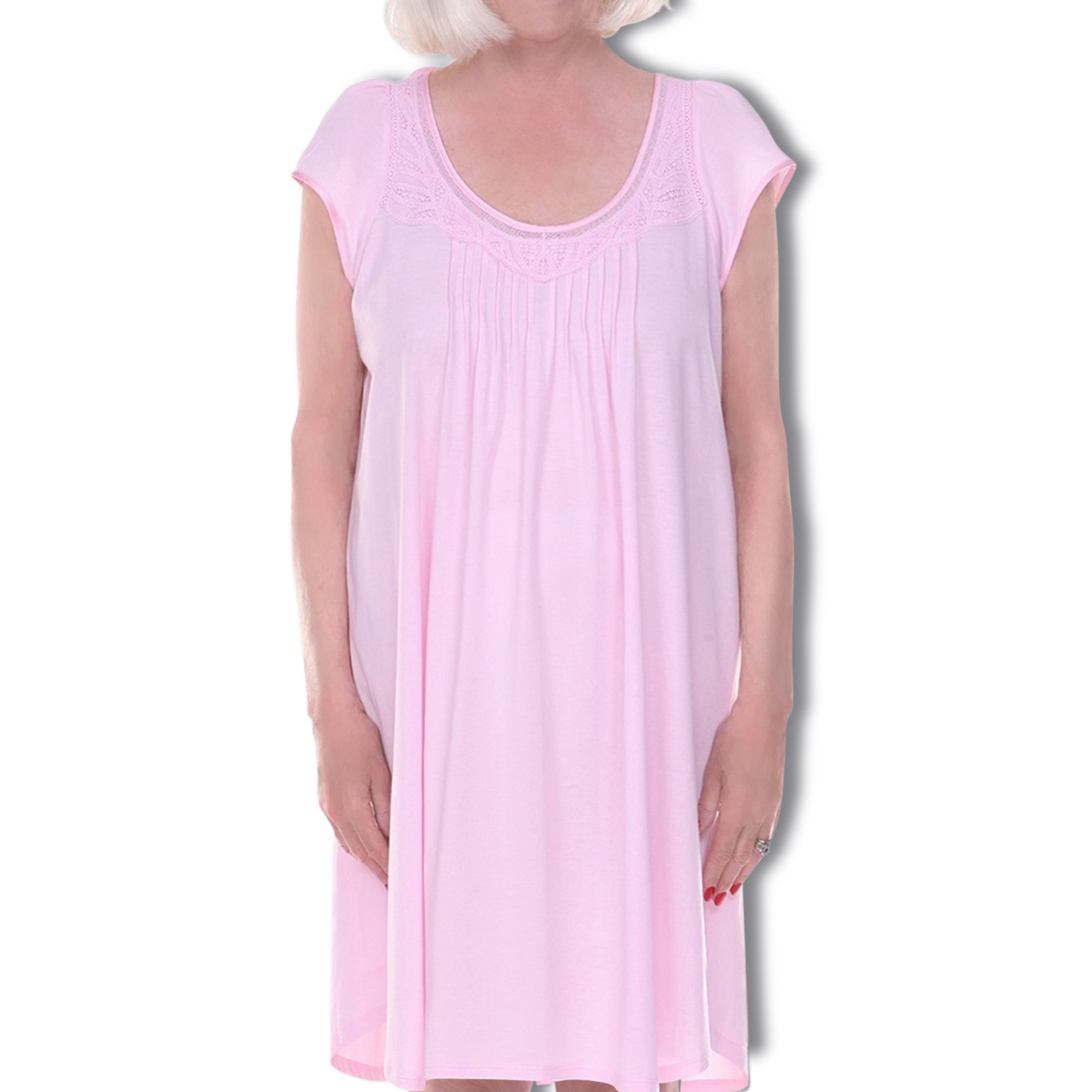 Home Care Line Womens Open Back nightgown with Lace-Womens Cotton Hospital Gown-Cap Sleeve-Bedridden-Nursing Home-Pink