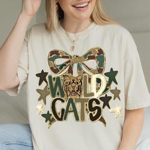 Camo Wildcats Preppy School Mascot Shirt Football Mom Gift Oversized Game Day T Shirt Retro Teacher Shirt Go Wildcats School Spirit Shirts