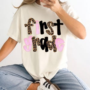 Leopard First Grade Teacher Sweatshirt Coquette Teacher Crewneck Back to School Gift First Day of School Teacher Shirt Teacher Appreciation