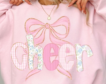 Preppy Cheer Bow Sweatshirt Coquette Cheer Shirt Cute Game Day Crewneck for Cheerleaders Cheer Coach Sweatshirt Cheerleader Gift