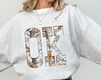 Camo Oklahoma Sweatshirt Oversized Game Day Crewneck Oklahoma Football Gift