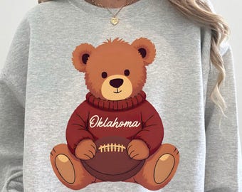 Preppy Oklahoma Crewneck Coquette Teddy Bear Game Day Sweatshirt Oklahoma Gift For Her