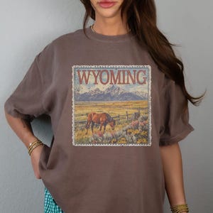 Vintage Wyoming Stamp Shirt Wyoming Gift National Park Graphic Tee