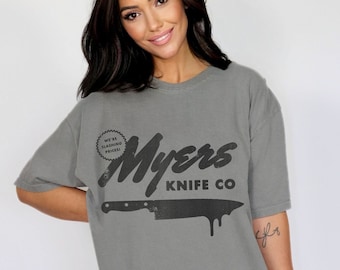 Vintage Halloween Shirt Myers Knife Co Horror Movie Shirt Funny Halloween Crewneck Spooky Season Womens Trendy Fall Clothes