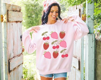 Coquette Cherry Sweatshirt Cute Strawberry Shirt Cottagecore Aesthetic Clothing