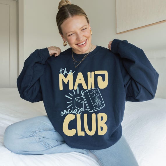 Retro Mahjong Club Sweatshirt Mah Jongg Gift Preppy Game Night Crewneck