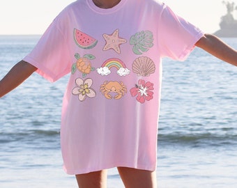 Trendy Beach Bum Shirt Oversized Aesthetic Beachy Shirt Hibiscus Flower Summer Clothes VSCO Girl Preppy Clothes Teens