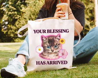 Coquette Cat Tote Bag Aesthetic Tote Bag Trendy Floral Tote Bag