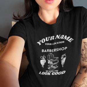 Personalized Barber Shirt, Custom Barbershop Name Shirt, Hairdresser T-Shirt, Barber T Shirt, Barber Shop Gift, Women Barber Tee