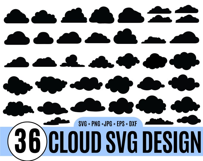 Cloud Outline SVG | Outline Clouds | Set of Black Clouds | Clipart ...