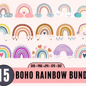 15 Boho rainbow svg bundle, one rainbow svg, hand drawn rainbow, cute rainbow svg, boho rainbow clipart, rainbow clipart_BD
