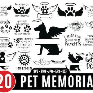 Pet Memorial Svg Bundel, Dierenliefhebber Svg, Hond Memorial Paw Prints, Ornament Memorial Day Svg, Angel Wings Svg, ter nagedachtenis Svg_BD