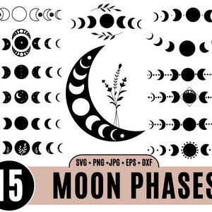 Moon Phase Svg Bundle, Crescent Moon Svg, Mystic Celestial Svg, Its Just a Phase Svg, Cut File for Cricut, Silhouette, PNG, DXF_BD