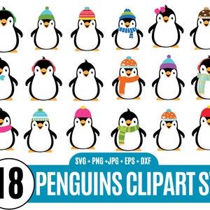 18 Baby penguin SVG Bundle, Penguin svg Cricut, Penguins con bufanda, conjunto de imágenes prediseñadas de pingüinos, Cut File Bundle_BD