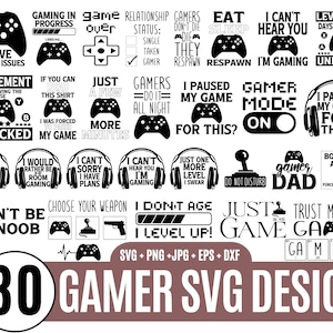 Pacote 30 Gamer SVG, Videogames svg, Camisa masculina svg, Pacote Gaming Svg, Controlador de videogame svg, Play station svg_BD