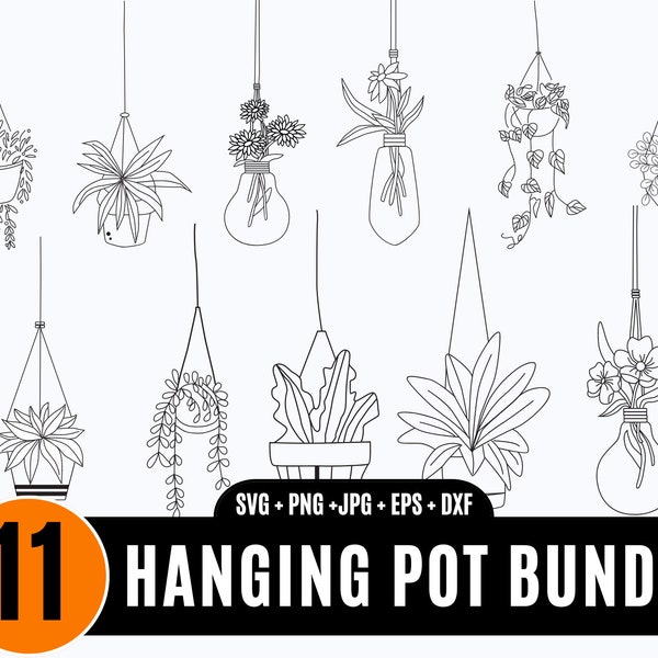 Hanging plants svg bundle, Potted Plant, House Plant Svg, Plants SVG, Houseplant Svg, Plants in Pots, Gardening, Hanging plants in pots_BD