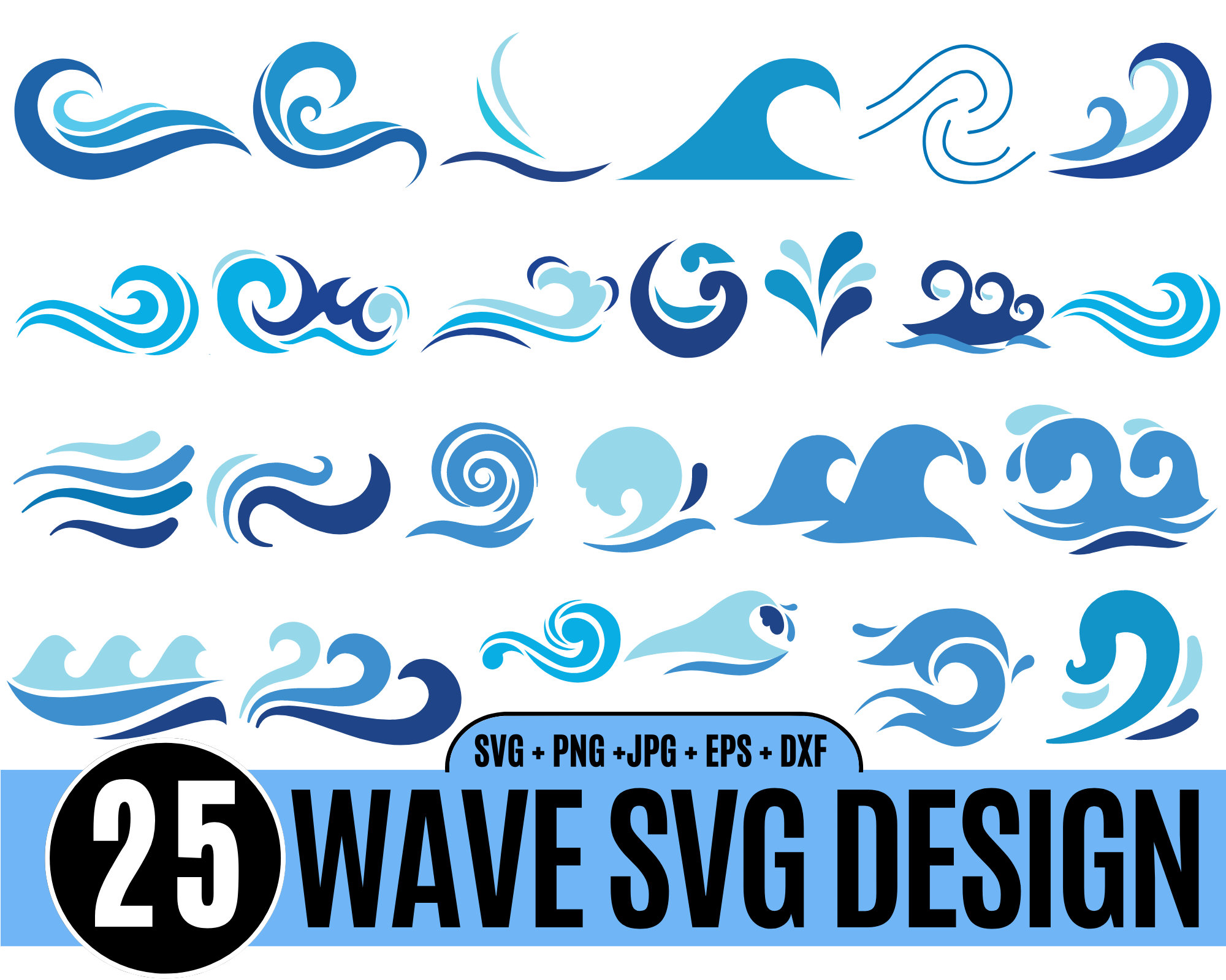 Wave SVG, Wave Vector, Silhouette, Cricut File, Clipart, Cuttable Design,  Png, Dxf & Eps Designs. 