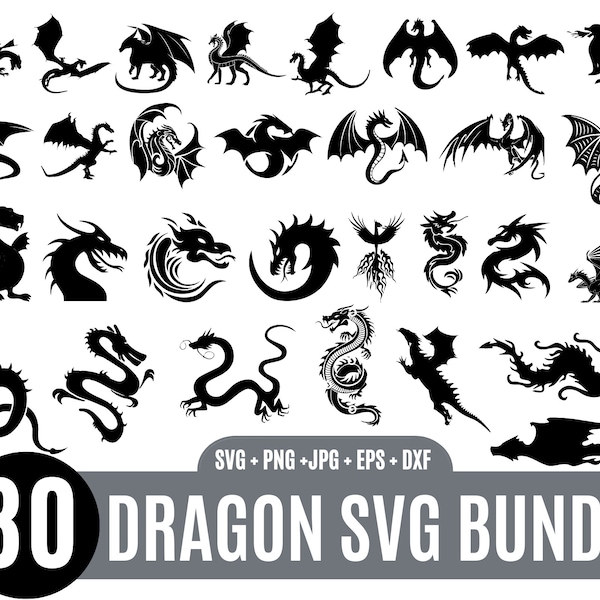 30 Dragon svg, Dragon eye svg, Animal Svg, Dragon Silhouette, Dragon Logo, Dragon Bundle SVG_BD