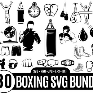 Paquete de 30 svg de boxeo, guantes de boxeo svg, archivo de corte de boxeo, silueta de boxeo, paquete de diseño gráfico de boxeo, archivo svg de boxeo para cricut