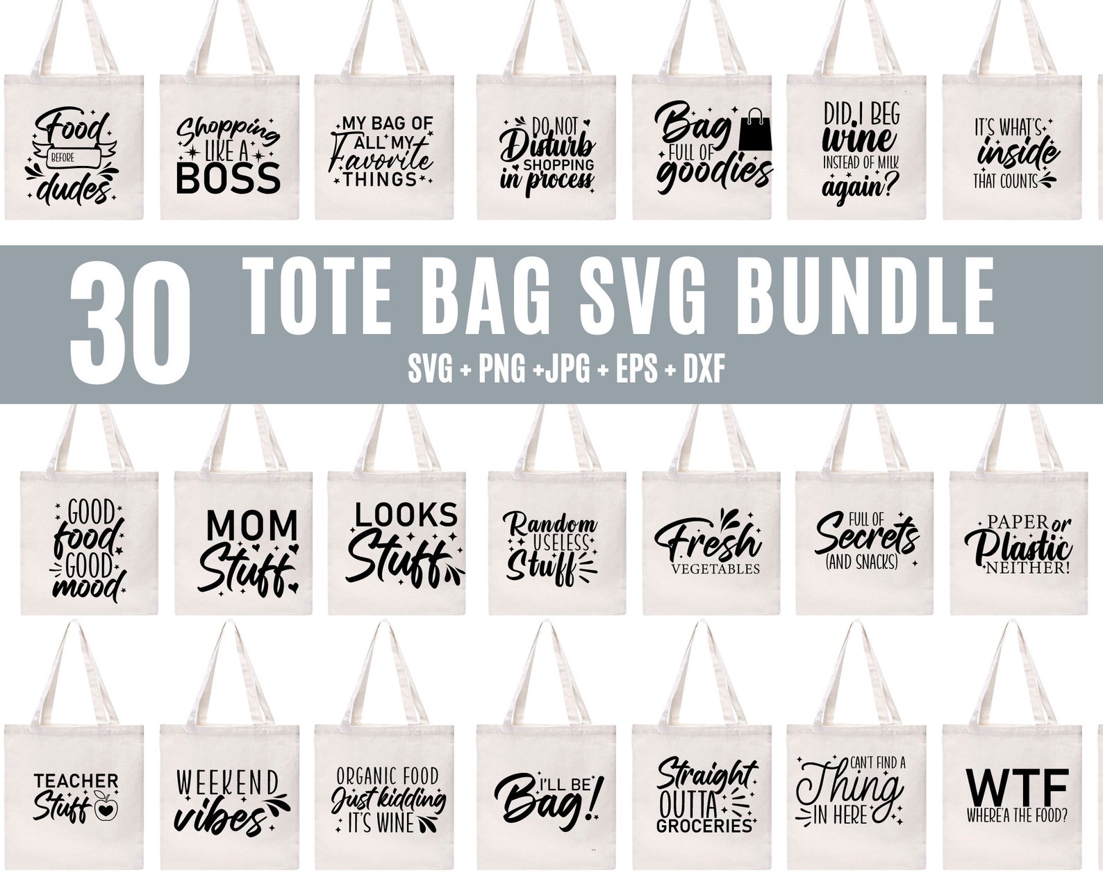 30 Tote Bag SVG Bundle Tote Bag Quotes Funny Tote Bag SVG - Etsy