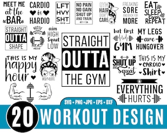 20 Workout Svg bundle, Motivational Exercise Svg, Funny Workout Svg, Gym Quotes Svg, Fitness Silhouette Cricut, Gym Cut File_BD