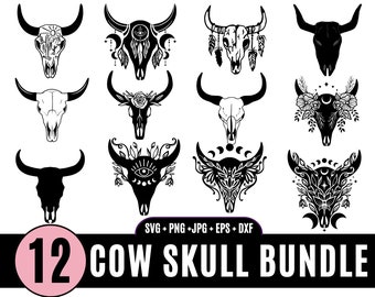 Cow Skull SVG Bundle, Bull Skull Floral Svg, Cow Skull SVG, flower skull svg, skull clipart, Floral Cow Skull SVG, Cricut, Silhouette_BD