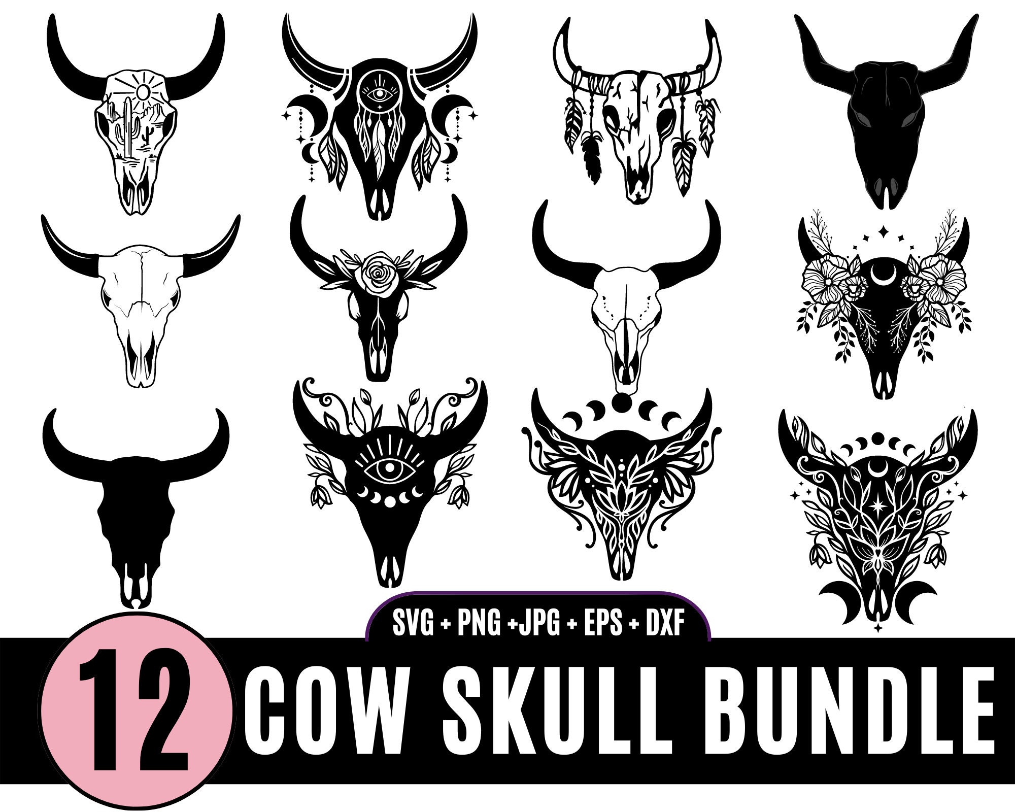 Cow Skull SVG Bundle Bull Skull Floral Svg Cow Skull SVG - Etsy