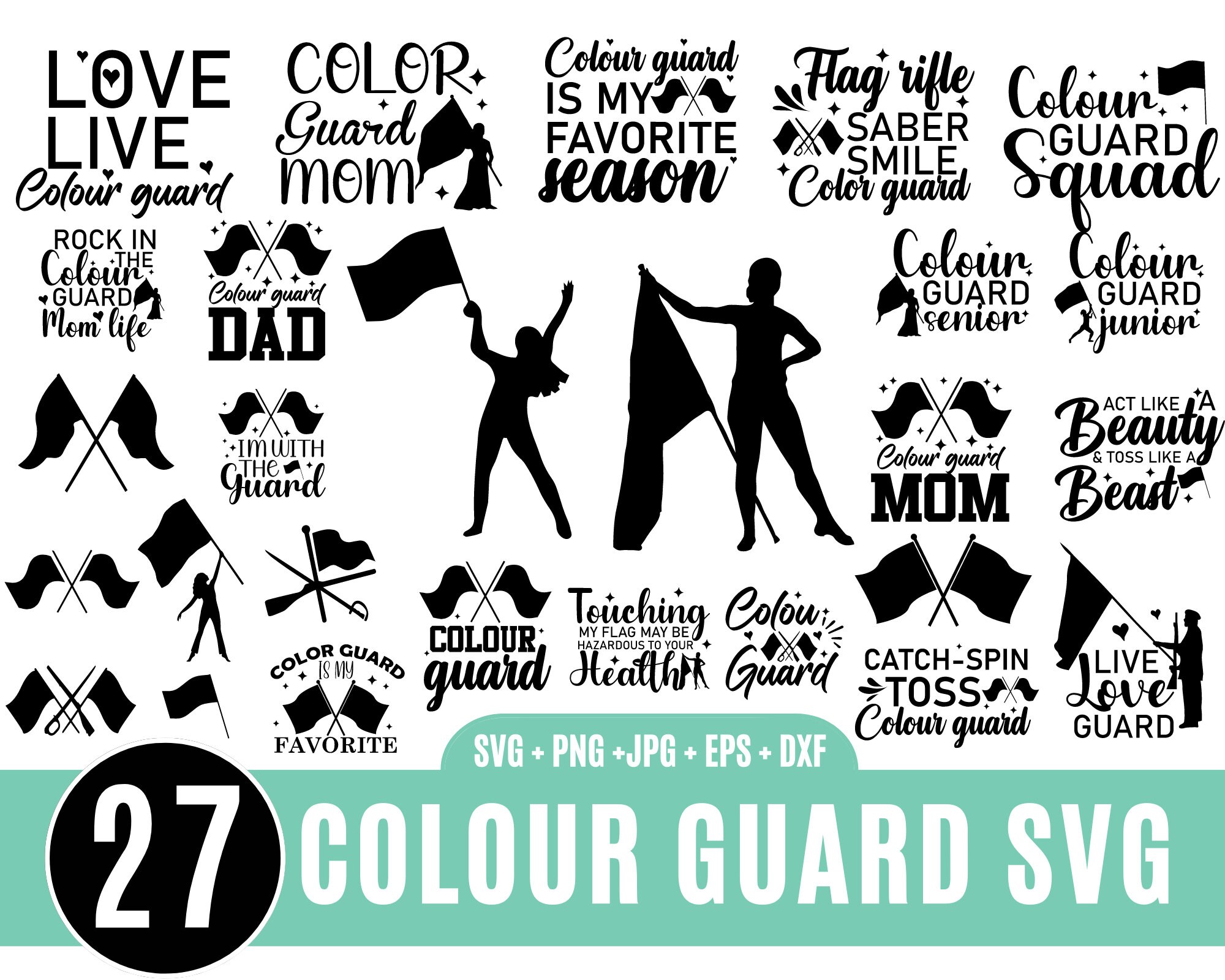 27 Color Guard SVG, Color Guard Flag, Color Guard Rifle, Color Guard Mom SVG, Color Guard Senior SVG, Cut File for Cricut