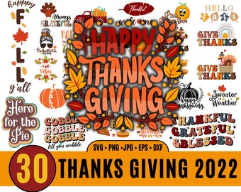 30 Retro Thanksgiving svg Bundle, thanks giving svg, thankful svg, turkey face svg, give thanks png, Svg Files for Cricut, Sublimation_BD