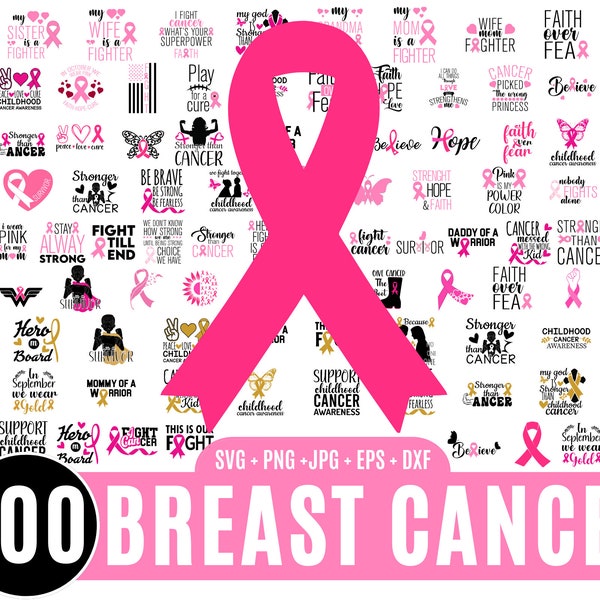 100 Breast Cancer Bundle SVG, Ruban de sensibilisation rose Svg, Cancer Awareness svg, Fight Cancer Svg, Cancer Quote Svg, s’attaquer au cancer svg