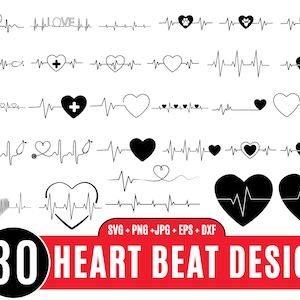 30 Hartslag svg bundel, Stethoscoop Gezondheid Hartverpleegkundige, Hartslag Svg, Medische Clipart, Lifeline Pulse Nurse, Paw Cardiogram ekg svg_BD