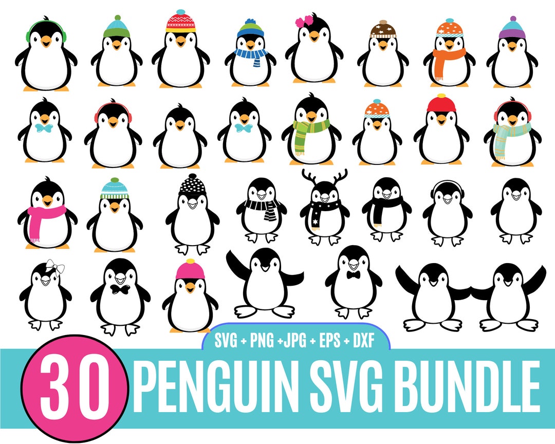 30 Baby Penguin SVG Bundle, Penguin Svg Cricut, Penguins With Scarf ...